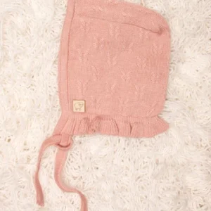 Cuffietta/Coppola neonata rosa in bamboo e cotone naturale