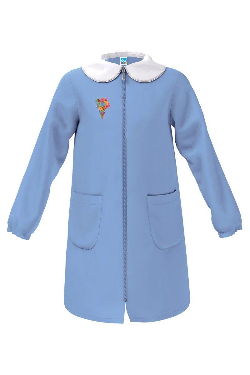 Grembiule scuola elementare celeste bambina Siggi Made in Italy ricamo Gelato con zip 4073