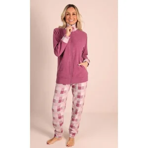 Pigiama donna invernale aperto con zip in punto Milano Gary flanellato 5122