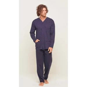 Pigiama uomo lungo Jersey aperto Gary puro cotone U60003